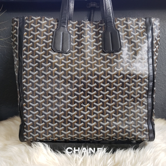 ❗ SOLD ❗ Stunning Goyard Voltaire Black & Brown Chevron Tote Bag - Picture 1 of 16